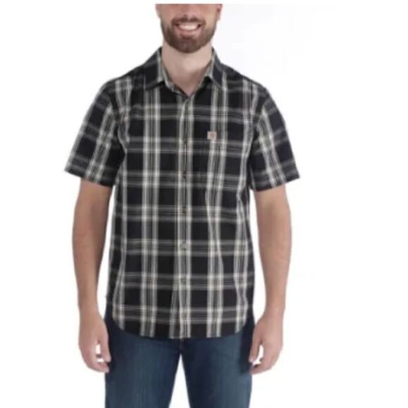 - Carhartt short sleeve black and white plaid button down with front poc… - Picture 1 of 10